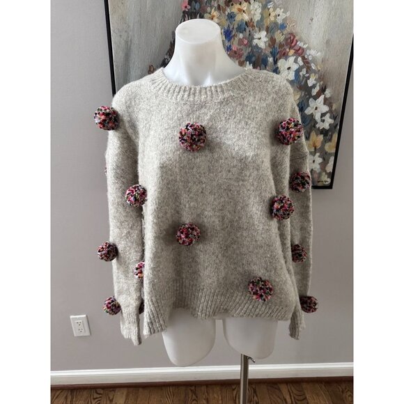 Zara multi colored pom pom sweater jumper size small grey - Picture 1 of 4